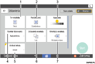 Ilustracja ekranu panela oznaczona numerowanymi odsyłaczami