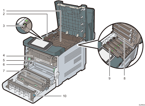 Изображение внутренних компонентов модуля с пронумерованными сносками