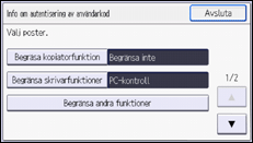 Bild av användarpanelens skärm