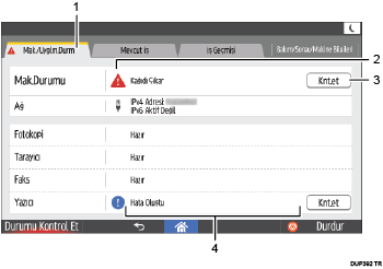İşlem paneli ekranı numaralandırılmış balonlu gösterimi