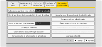 Ilustração da tela do painel de operação