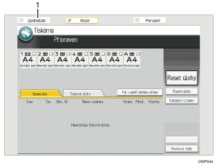 Číslovaná ilustrace ovládacího panelu zařízení