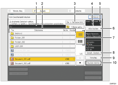 Nummerierte Abbildung Bedienfeld-Bildschirm