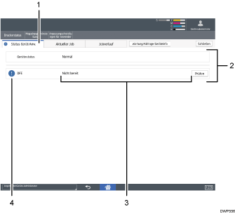 Nummerierte Abbildung der Bedienfeldanzeige