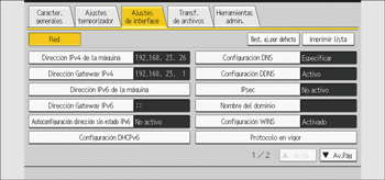 Ilustración de la pantalla del panel de mandos