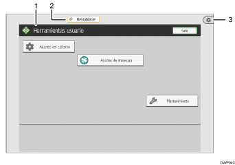 Ilustración con llamadas numeradas de la pantalla del panel de operaciones