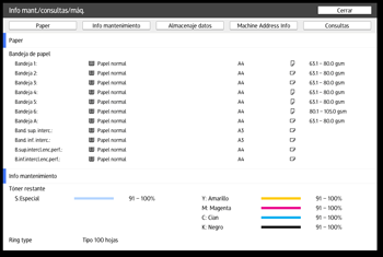Ilustración de la pantalla del panel de mandos