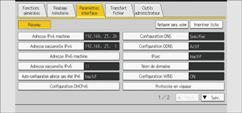 Illustration de l'écran du panneau de commande