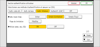 Illustration de l'écran du panneau de commande