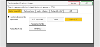Illustration de l'écran du panneau de commande