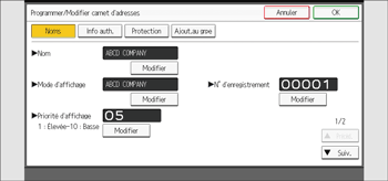 Illustration de l'écran du panneau de commande