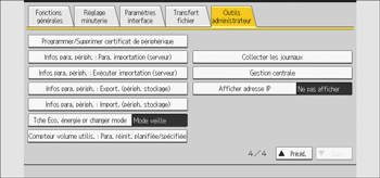 Illustration de l'écran du panneau de commande