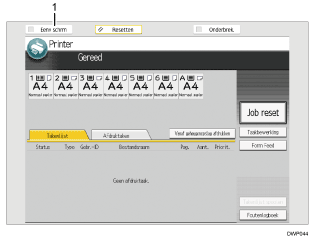 Genummerde afbeelding van het scherm van het bedieningspaneel