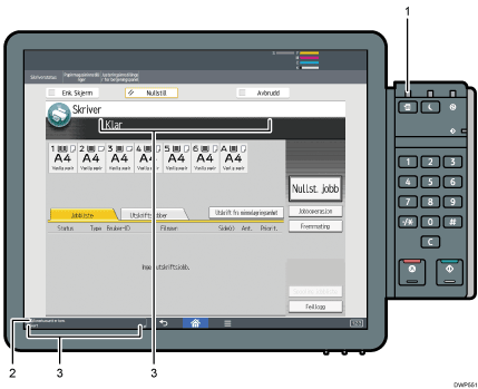 Illustrasjon over kontrollpanelet med nummererte bildetekster
