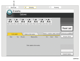 Ilustracja z numerowanymi elementami przedstawiająca ekran panelu operacyjnego