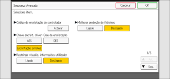 Ilustração do ecrã do painel de operação