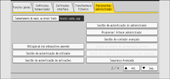 Ilustração do ecrã do painel de operação