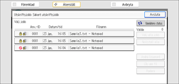 Bild av användarpanelens skärm