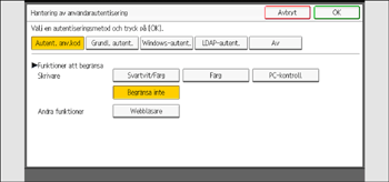 Bild på användarpanelens skärm