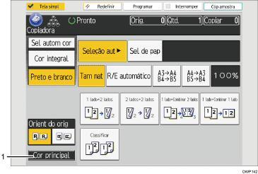 Ilustração numerada da tela do painel de operação