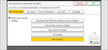 Ilustração da tela do painel de operação