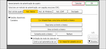 Ilustração da tela do painel de operação