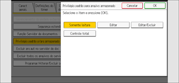 Ilustração da tela do painel de operação
