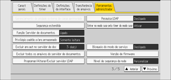 Ilustração da tela do painel de operação