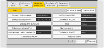 Ilustração da tela do painel de operação