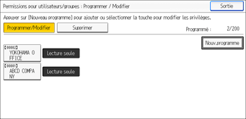 Illustration de l'écran du panneau de commande