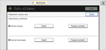 Illustration de l'écran du panneau de commande
