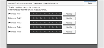 Illustration de l'écran du panneau de commande