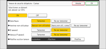 Illustration de l'écran du panneau de commande