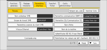 Illustration de l'écran du panneau de commande