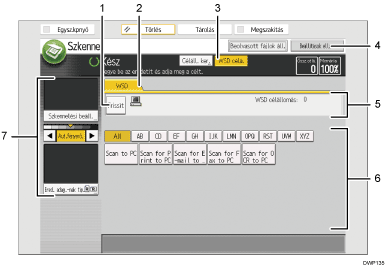 Kezelőpanel képernyőjének számozott jelölésű illusztrálása