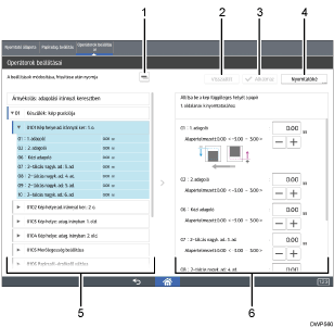 Kezelőpanel képernyőjének számozott jelölésű illusztrálása