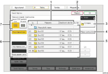 Kezelőpanel képernyőjének számozott jelölésű illusztrálása