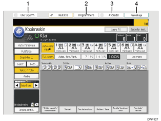 Illustrasjon av betjeningspanelet med nummererte bildetekster