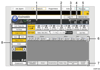 Illustrasjon av betjeningspanelet med nummererte bildetekster