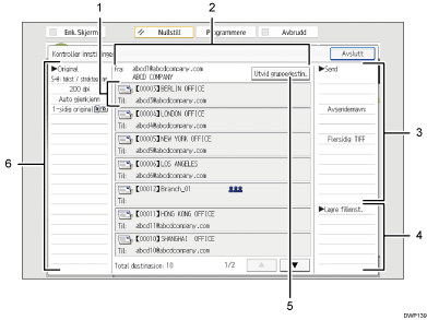 Illustrasjon av betjeningspanelet med nummererte bildetekster