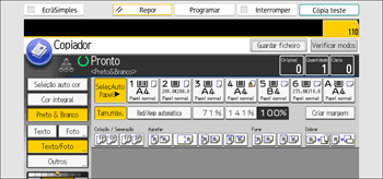Ilustração do ecrã do painel de operação