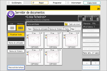 Ilustração do ecrã do painel de operação