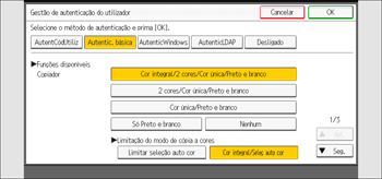 Ilustração do ecrã do painel de operação