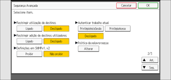 Ilustração do ecrã do painel de operação