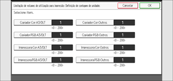 Ilustração do ecrã do painel de operação