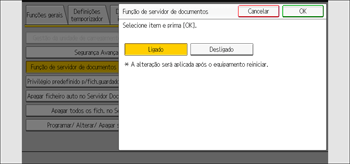 Ilustração do ecrã do painel de operação