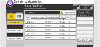 Ilustração do ecrã do painel de operação