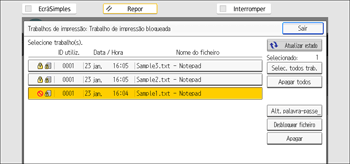 Ilustração do ecrã do painel de operação