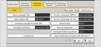 Ilustração do ecrã do painel de operação