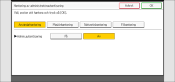 Bild av användarpanelens skärm